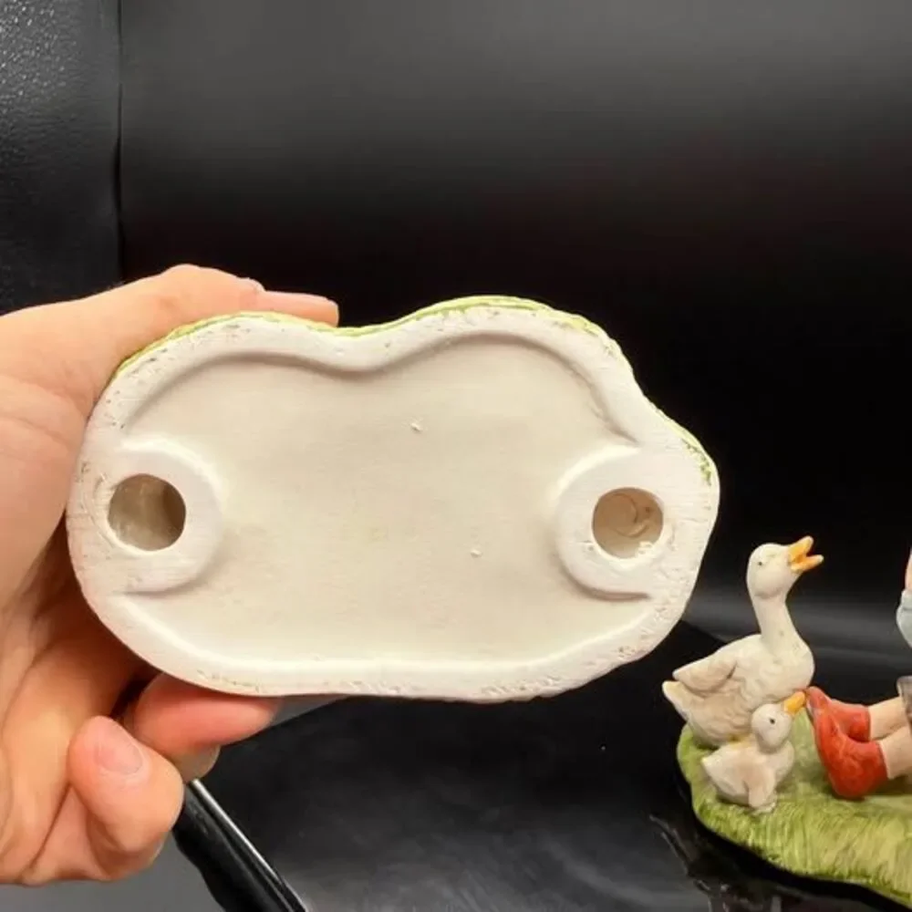 Vintage Boy Girl Geese Figurines Pair Ceramic Farm Children Goslings Cottagecore
